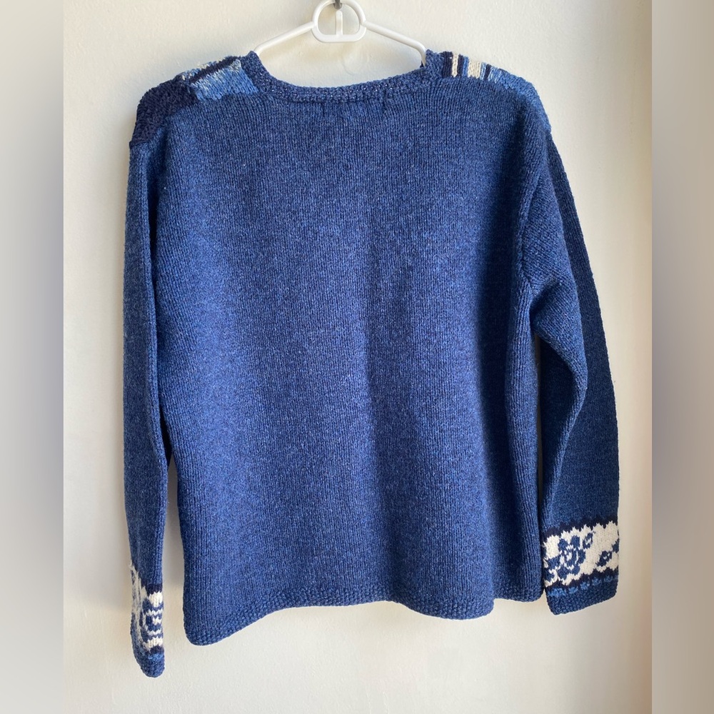 Vintage Jones New York SPORT Women Hand Knit Sweater Sz L Blue White 100% Wool - Picture 11 of 14